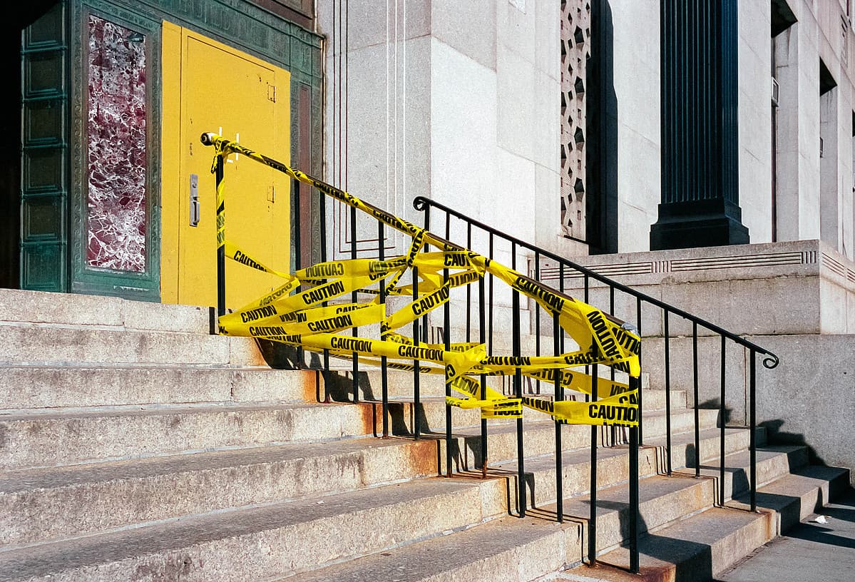 Caution tape stairs